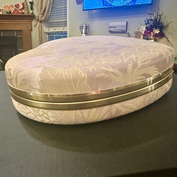 VTG Mundi Jewelry Presentation Travel Box Lavender Cream Damask Heart Brocade - Picture 10 of 14